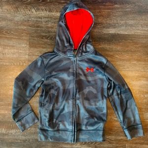 Boys UA zip hoodie camo grey orange 6